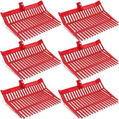 Lasnten 6 Pcs Manure Fork Replacement Head, 18 Tines Pitchfork Head with Screws and Nuts, Horse Manure Rake for Picking up Grass and Hay(Red)