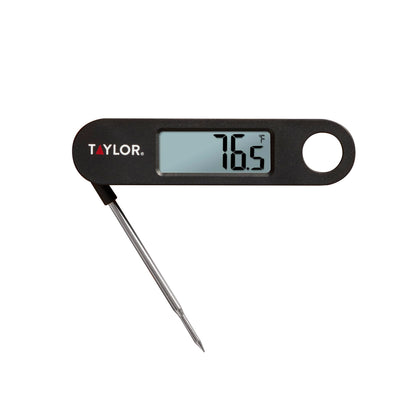 Taylor 1476 Instant Read Digital Meat Food Grill BBQ Cooking Kitchen Thermometer, Tailgating and Grilling Compact Folding Probe, Black