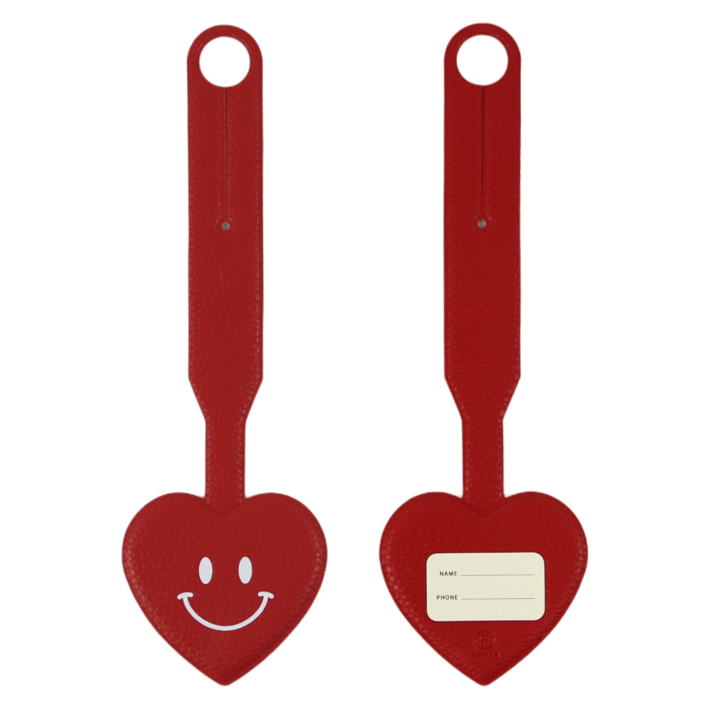 FENICE Vegan PU Leather Smiley Face Clover Shape Name Tag for Suitcase Luggage Travel Bag (RED-Heart)