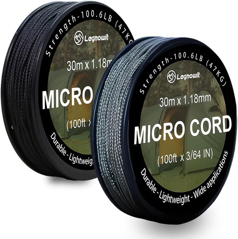 Micro Paracord - 1.18mm x 100ft Thin Braided Utility Cord for Crafting, DIY Projects & Camping