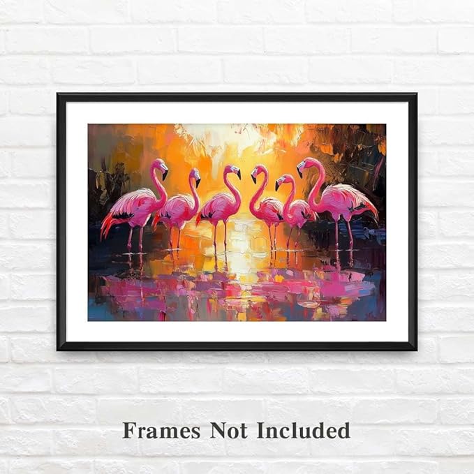 Yesad Flamingo Wall Art - Tropical Flamingo Canvas Prints for Living Room, Bedroom, Office - Animal Lover Gift - Unframed, 24'x16'