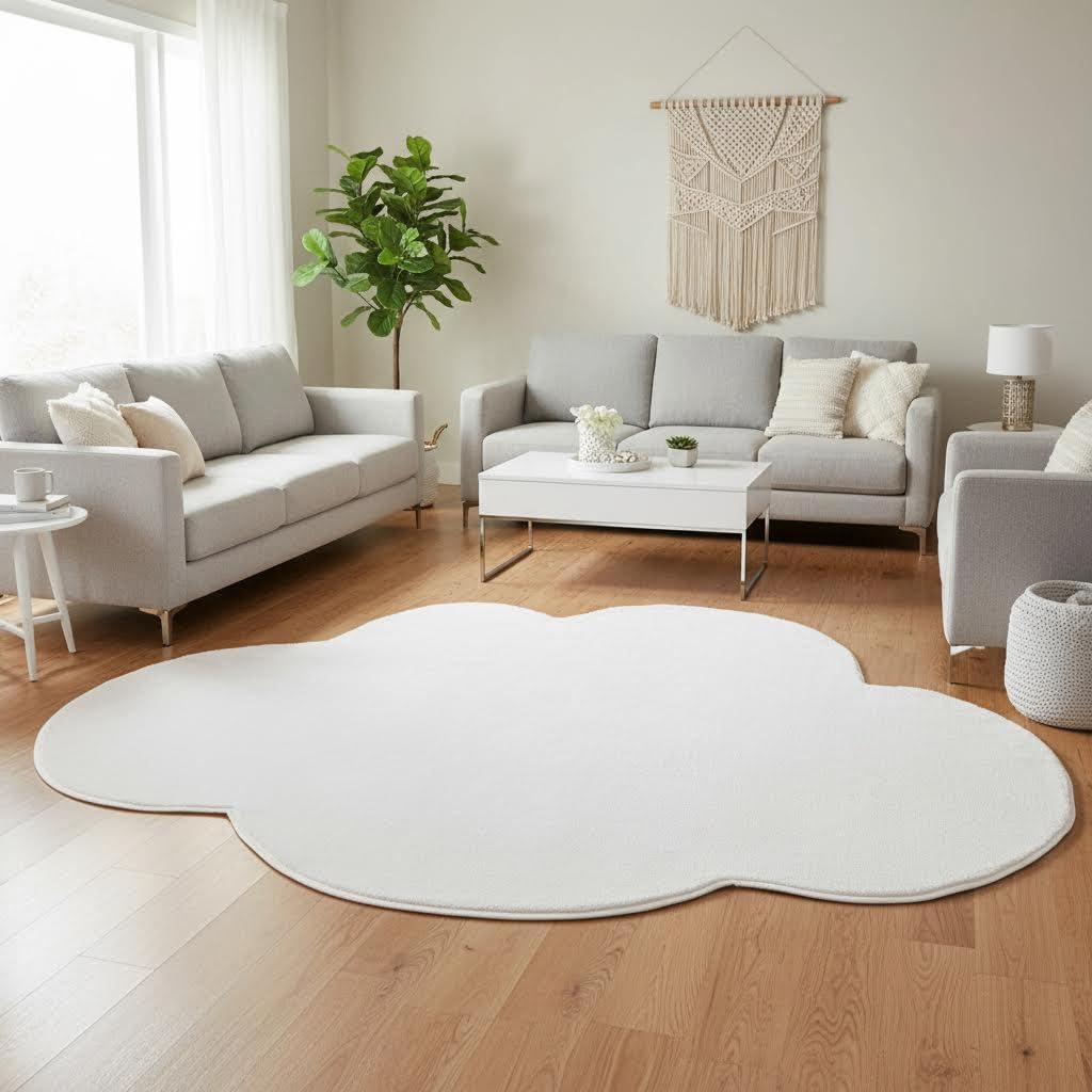 White Ultra Soft Irregular Shaped Rug for Living Room Bedroom Dining Kitchen Cloud Shape Carpet Modern Washable Nursery Playroom Home Office Aesthetic Area Rug Cute Throw Rugs 4x6