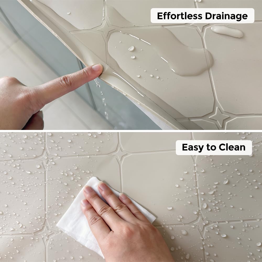 HDFAZHM 34" x 22" Under Sink Liner and Protector for Bottom of Kitchen Sink Beige, Waterproof Under-Sink Organizers Sink Mat Protectors, Flexible Silicone Drip Tray Pet Food Mats