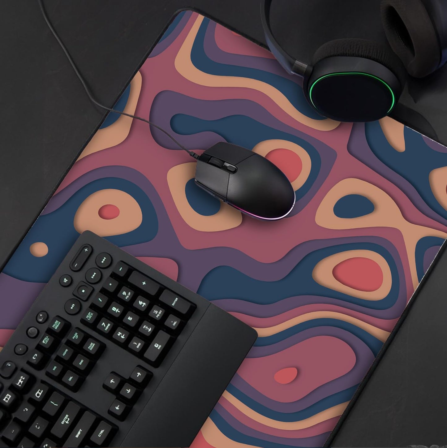 Large Gaming Mouse & Desk Pad with Abstract Pattern, Extended Size Desk Mat, Non-Slip Surface (Multicolor 2, 24 x 13.5 inches)
