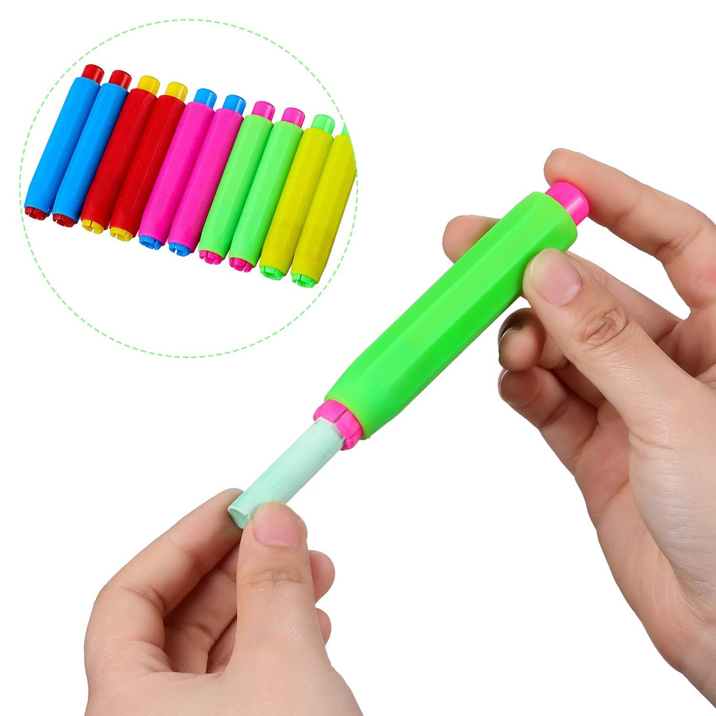 Outus 10 Pieces Colorful Plastic Chalk Holder Adjustable Chalk Clips with Storage Case and 2 Pieces Magnetic Chalkboard Erasers for Office Whiteboard Doodling, Drawing, Writing Supplies