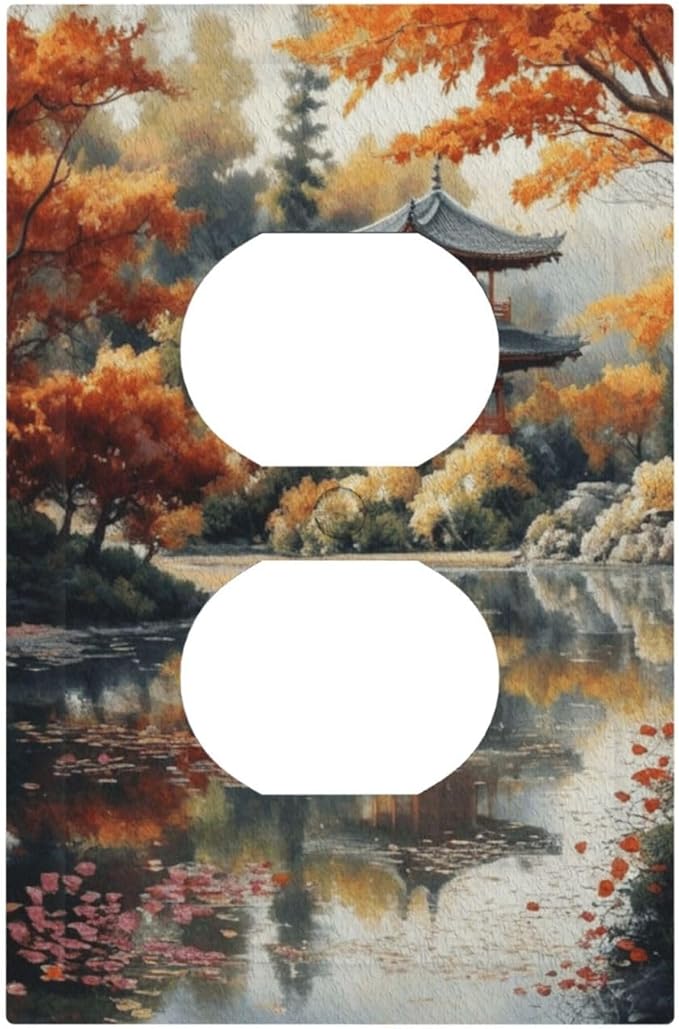 Decorative Art Light Switch Covers Lake & Pagoda in Fall 1 Gang Single Duplex Outlet Wall Plate Switchplate Electrical Faceplate for Home Decor