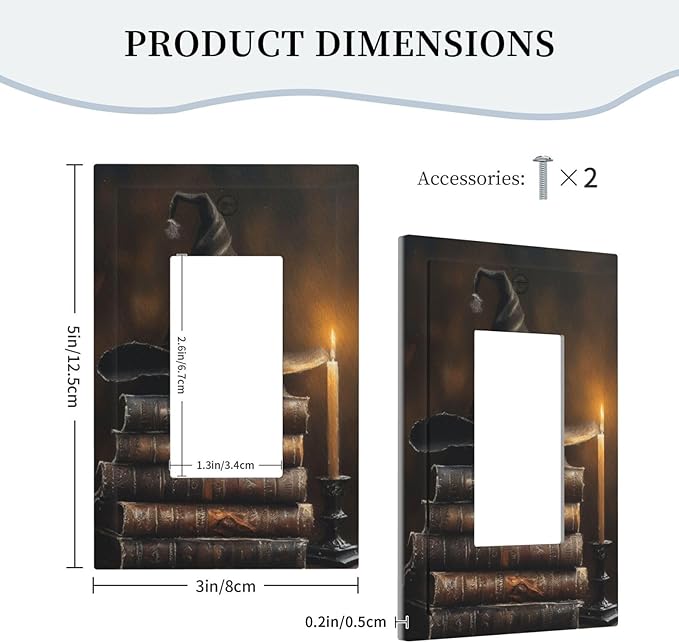Decorative Art Light Switch Covers Wizard’s Hat & Spellbooks 1 Gang Rocker Outlet Decorative Switch plate Faceplate GFCI Light Switch Covers for Home Decor