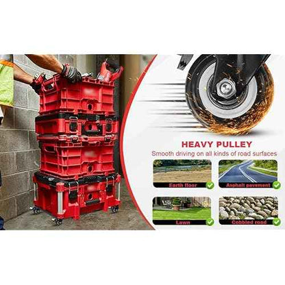 Upgrade Tool Box Dolly Compatible with Milwaukee PACKOUT(TM) Series Modular Storage System,Carbon Steel Carry Cart for Packout Toolbox,Includes (4) Wheels, 200 Lbs Capacity