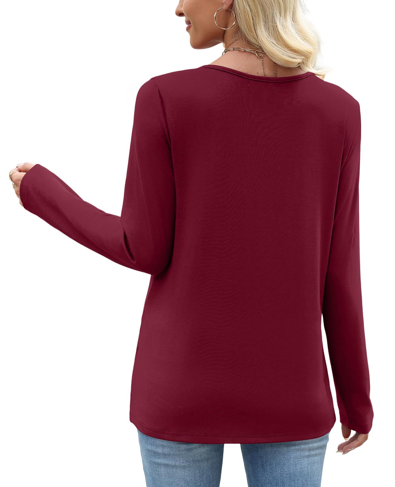 OFEEFAN Long Sleeve Shirts for Women Fall Clothes Asymmetric Square Neck Tunic Tops Decorative Buttons