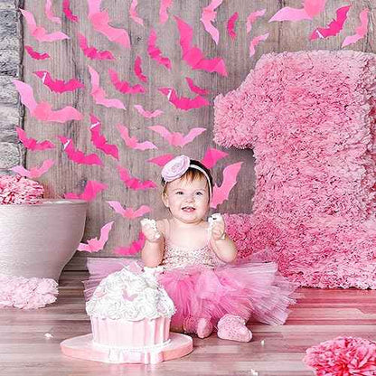 Whaline 112Pcs Halloween Wall Decoration 3D Bats with Foam Adhesive Pink and Rose Red Waterproof Spooky Bats Stickers Hocus Pocus Party Supplies for Halloween Home Wall Window Door Decor, 4 Sizes