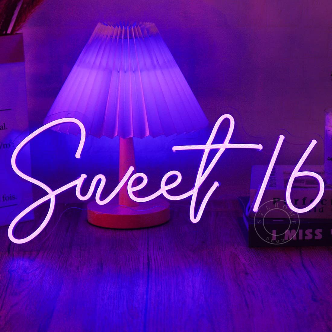 SYLHOME Sweet 16 LED Neon Light Sign 17"X7.3" 5V Sweet Girls Adults Bedroom Happy 16th Birthday Party Wall Decor Beautiful Bestie Sister Pretty Girls USB
