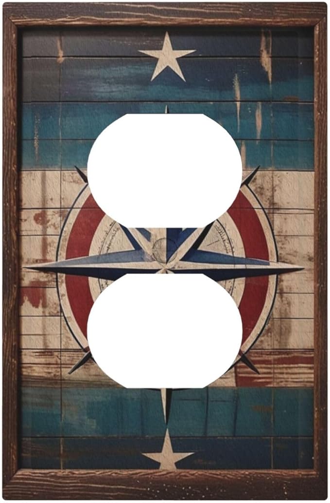 Decorative Art Light Switch Covers Nautical Rustic Star Emblem 1 Gang Single Duplex Outlet Wall Plate Switchplate Electrical Faceplate for Home Decor