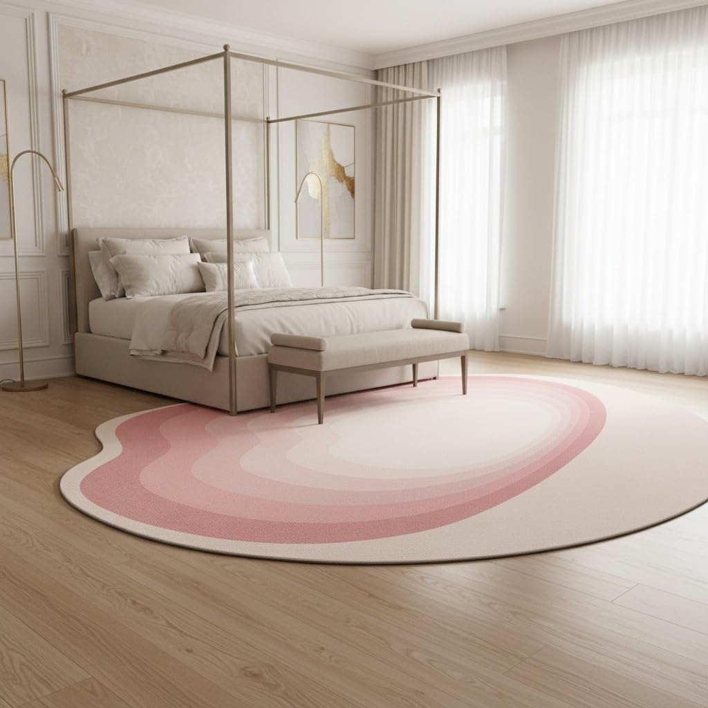 Odd Shaped Rugs 2x3 Ombre Pink Beige Irregular Shape Area Rug for Living Room Bedroom Nursery Non Shedding Washable Carpet Minimalist Boho Home Office Guestroom Lightweight Non Slip Throw Mats