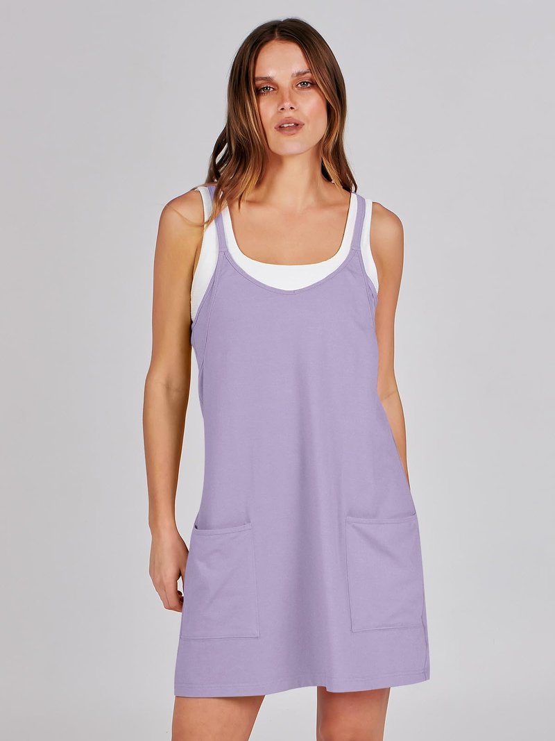 ANRABESS Women Athletic Dress Summer Tennis Workout Active Sports Mini Romper Dress Built in Shorts Travel Vacation Clothes Light Purple Medium
