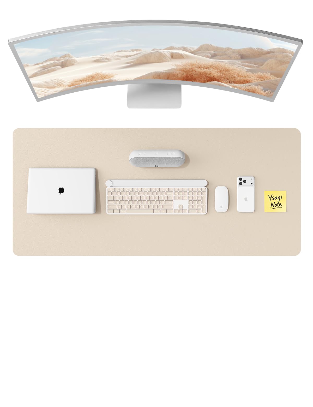 YSAGi Leather Desk Pad Protector, Office Desk Mat, Large Mouse Pad, Non-Slip PU Leather Desk Blotter, Laptop Desk Pad, Waterproof Desk Writing Pad for Office and Home (Eggshell, 47" x 17")