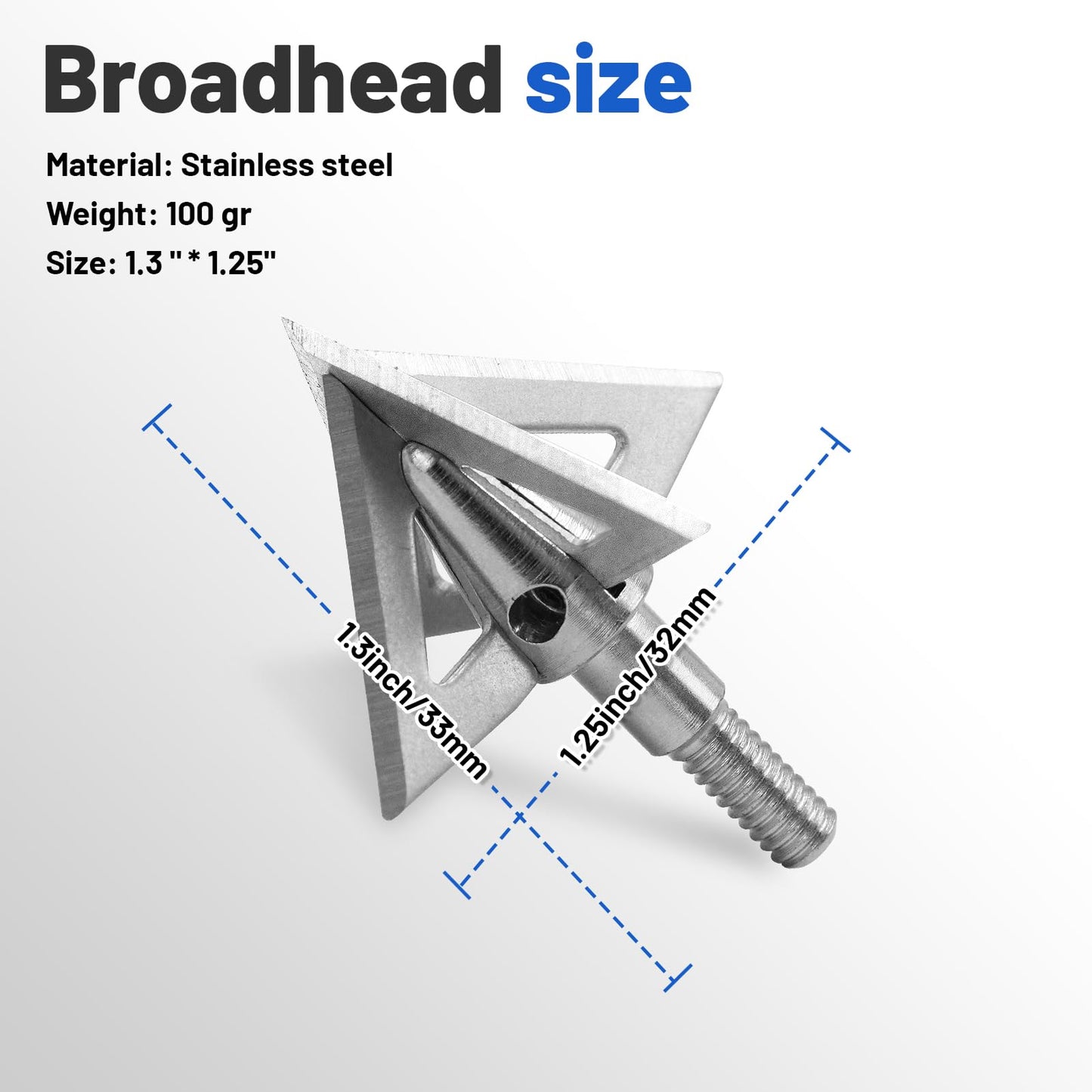 RUOERSISI 6/12 Pcs 100 Grain Stainless Steel Arrowhead Fixed Blade Hunting Broadheads Screw in Arrowheads Traditional Archery Arrow Tips for Compound, Recurve Bow & Crossbow (6pcs)