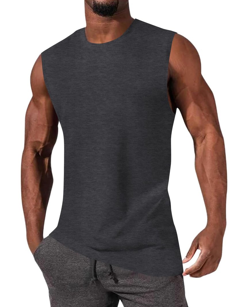 iudam Mens Workout Sleeveless Shirts Cotton Casual Tank Tops Muscle Gym Cut Off T-Shirts (Dark Grey,XL)