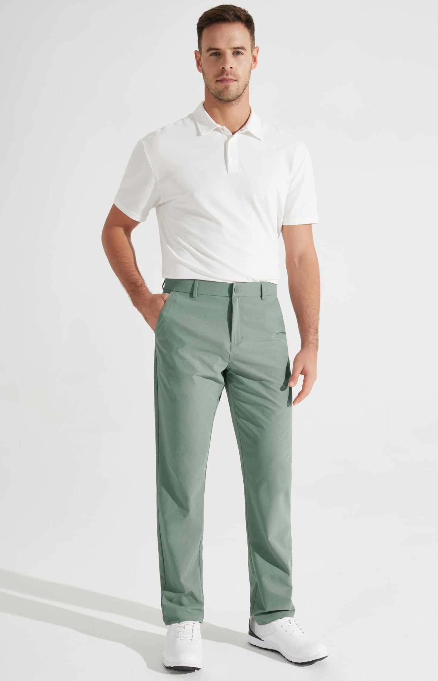 Libin Mens Golf Pants Stretch Work Dress Pants 30" Quick Dry Lightweight Business Casual Slacks for Men Travel Vocation Water Resistant, Sage Green, 35W x 30L
