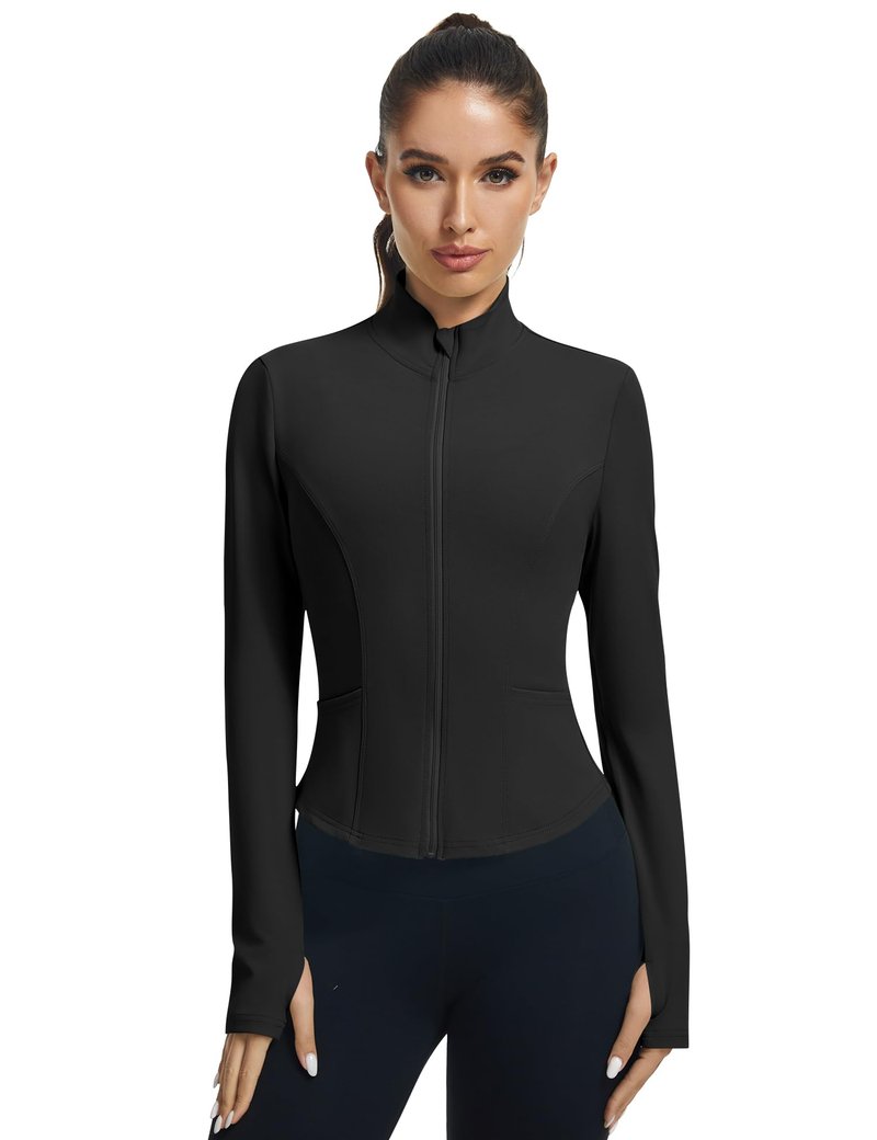 LOMON Women's Black Workout Jacket Athletic Black Zip Up Jacket Women Athletic Tops for Women Active Tops Golf XL
