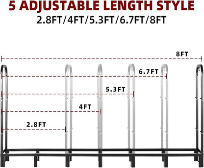 8FT Firewood Rack with Waterproof Cover,Heavy Duty Firewood Storage Log Holder for Outdoor&Indoor,Fireplace Wood Rack with 600D Oxford Fabric