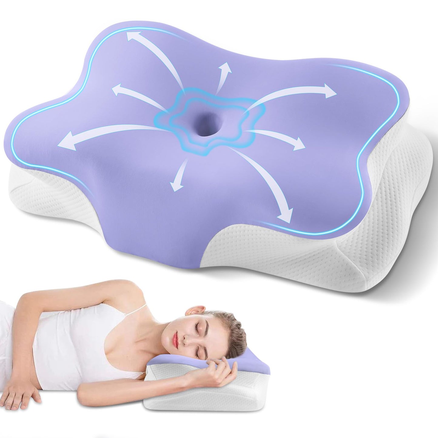 Cervical Neck Pillow, Ergonomic Side Sleeper Pillow for Neck Support, Cooling Memory Foam Pillows for Sleeping, Contour Orthopedic Bed Pillows for Side Back Stomach Sleepers with Removable Pillowcase