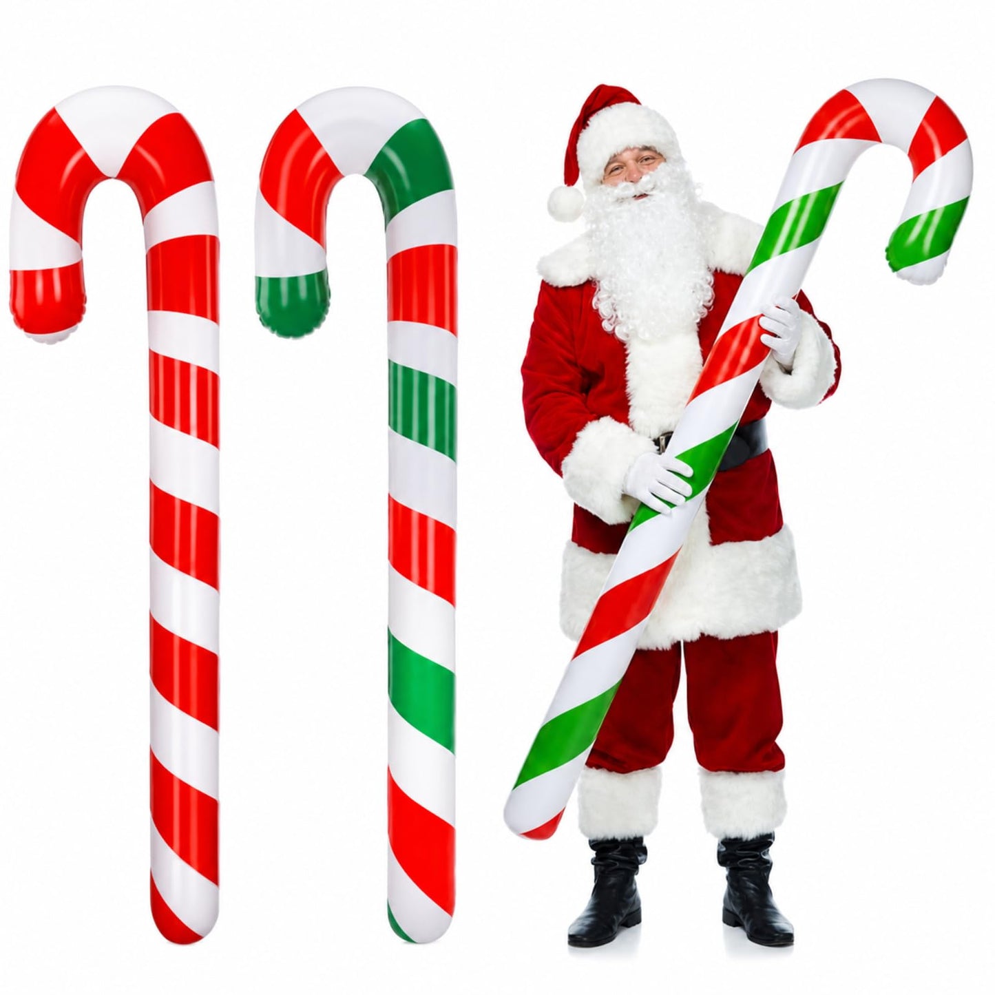 Rotatingpals 4 Pcs 54 Inch Christmas in July Inflatable Pool Noodle Floats Blow up Candy Cane Noodle Jumbo Candy Cane Swim Noodles for Xmas Holiday Yard Lawn Patio Garden Indoor Outdoor Decor Gifts