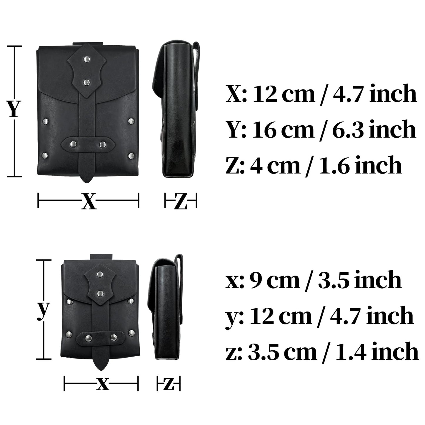 HiiFeuer 4 PCs Medieval Alchemy Belt Costume, Fantasy Faux Leather Wizard Potion Holder Belt with 4 Cork Vials and Belt Bag (Black A)