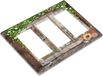 Farm Barn Farmhouse Rustic Country Flower Triple Rocker/Decora Wall Plate 3 Gang Light Switch Outlet Cover Plate Decorative Switchplate Electrical GFCI Faceplate for Kitchen Bathroom Decor