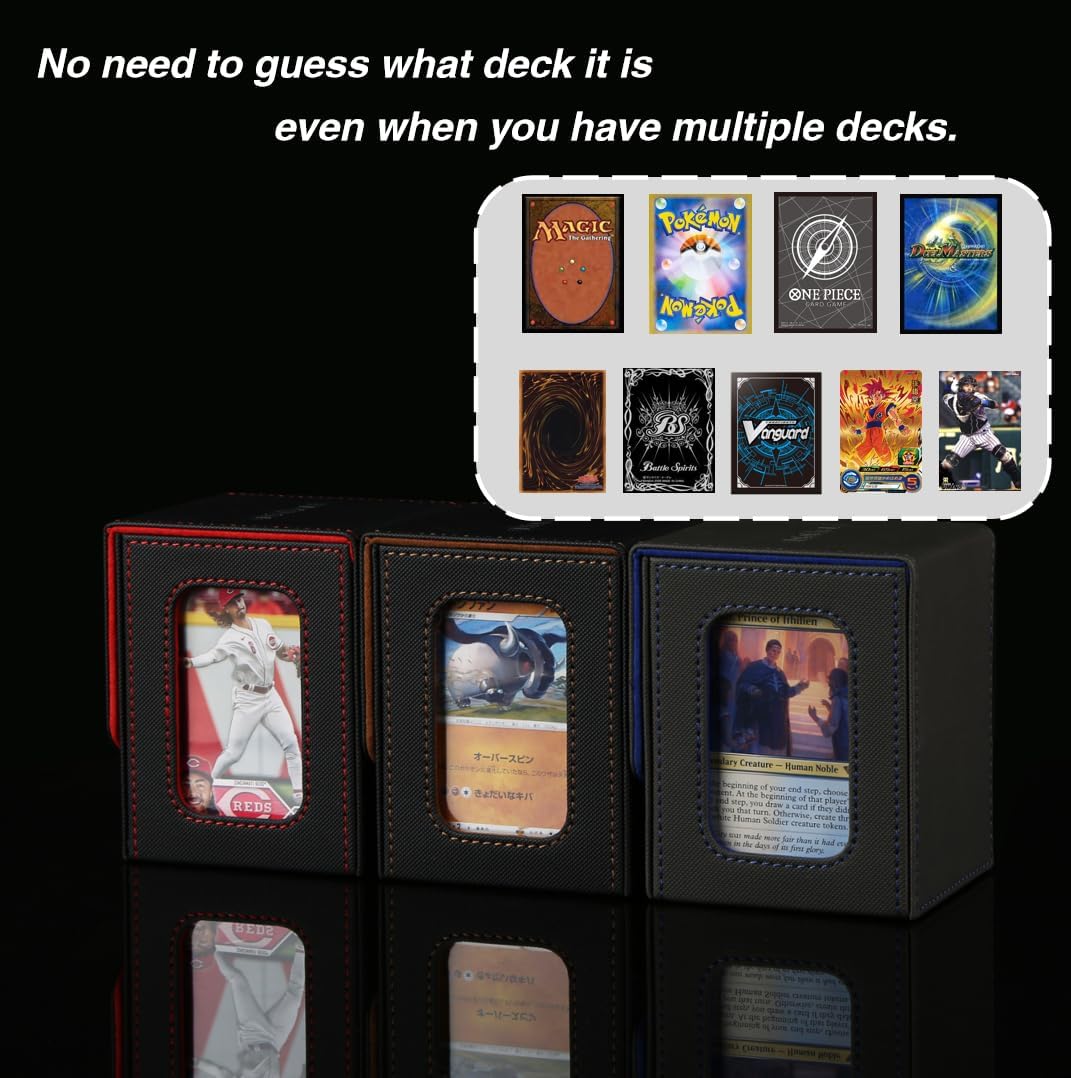 Venssu MTG Deck Box for Commander Display,Card Deck Box Fits 100 Double Sleeved Cards,TCG with 2 Dividers and 1 Toploader (Black＆Green)