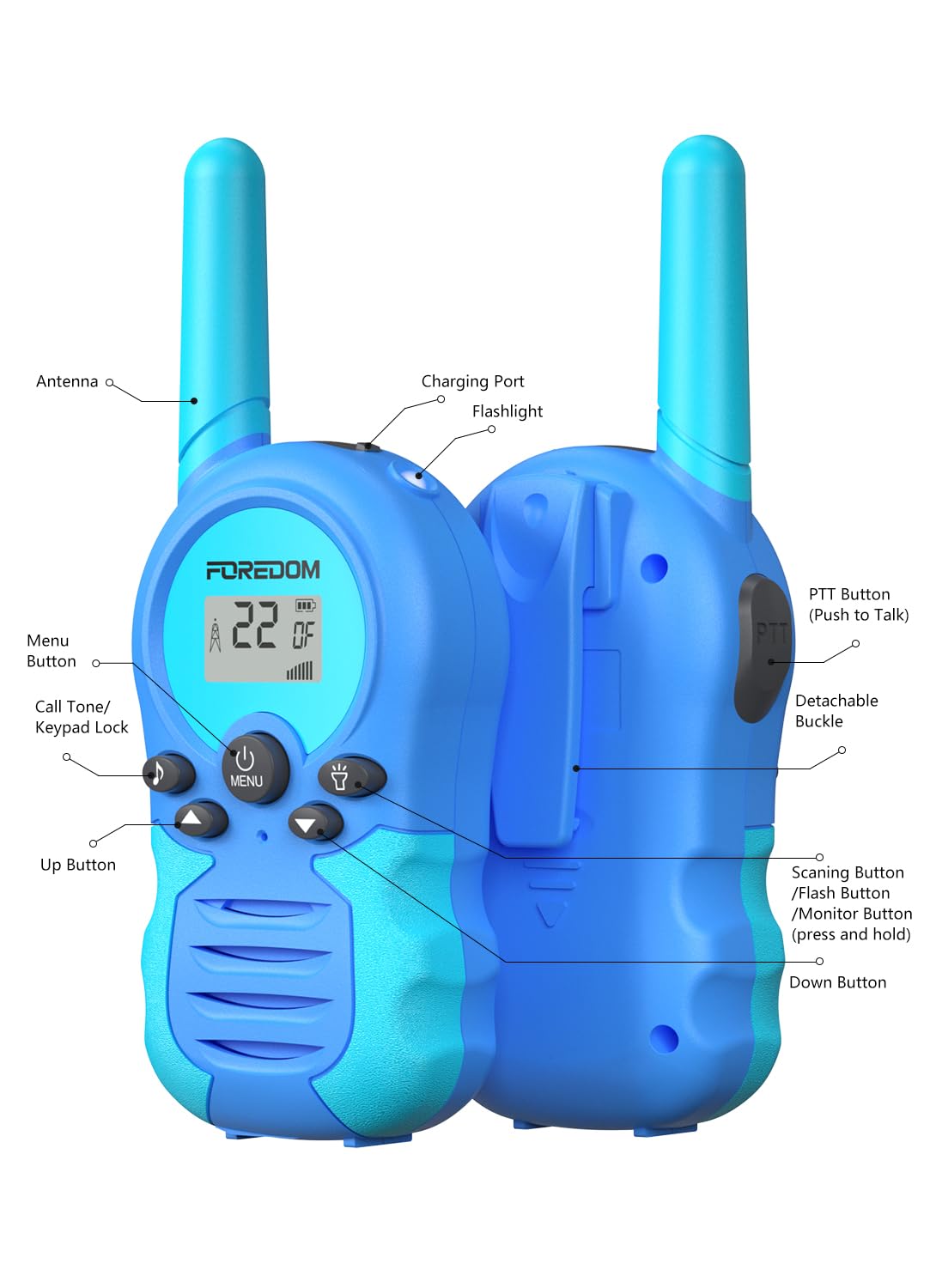 FOREDOM Rechargeable Walkie Talkies for Kids Walkie Talkies Long Range for Boy & Girl Age 3 to 12 Year Old Birthday Toys - 2 Pack