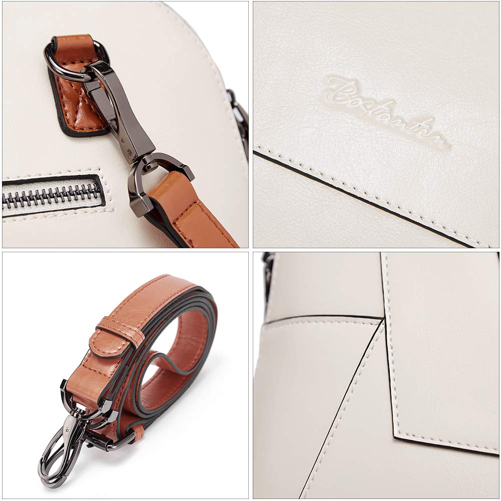 BOSTANTEN Briefcase for Women Leather 15.6 inch Laptop Shoulder Bag Office Work Crossbody Handbag Beige-White