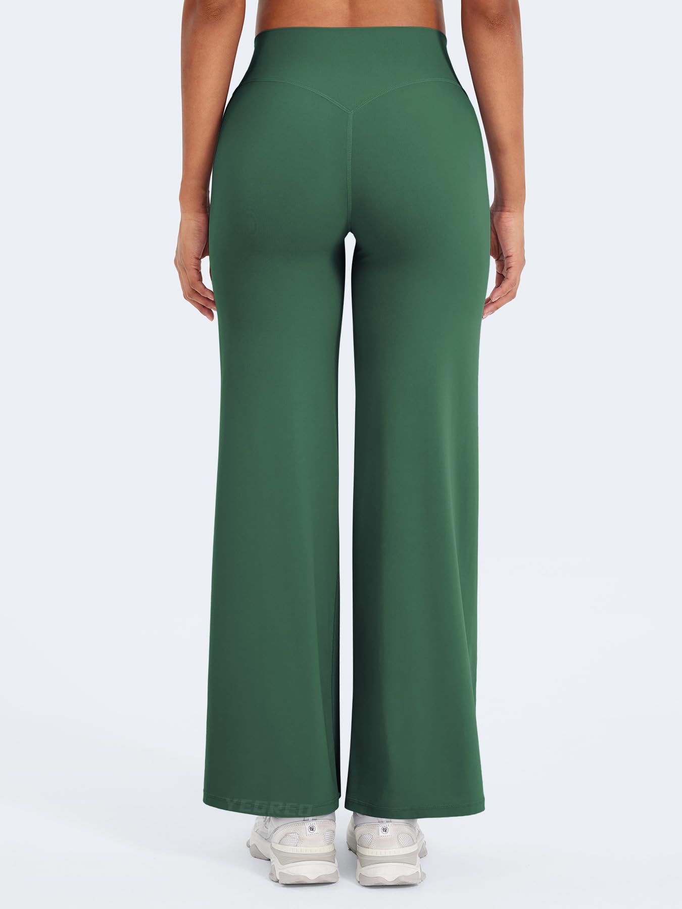 YEOREO Workout Leggings Womens No Front Seam Straight Leggings 29" High Waist Buttery Eddiy Gym Yoga Pants Dark Green L