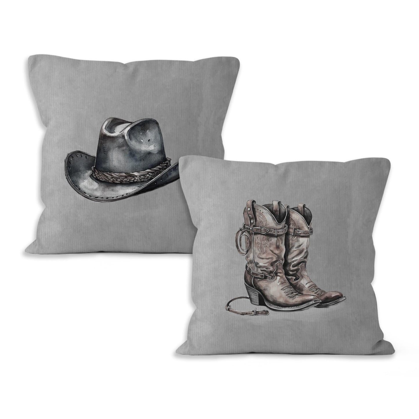 VRW Western Cowboy Hat Boots Throw Pillow Covers Set of 2, Classroom Pillow Covers, Rustic Grey Pillow Covers for Farmhouse Decor, Pillowcase for Western Home Decor Rustic, Western Gifts, 18x18