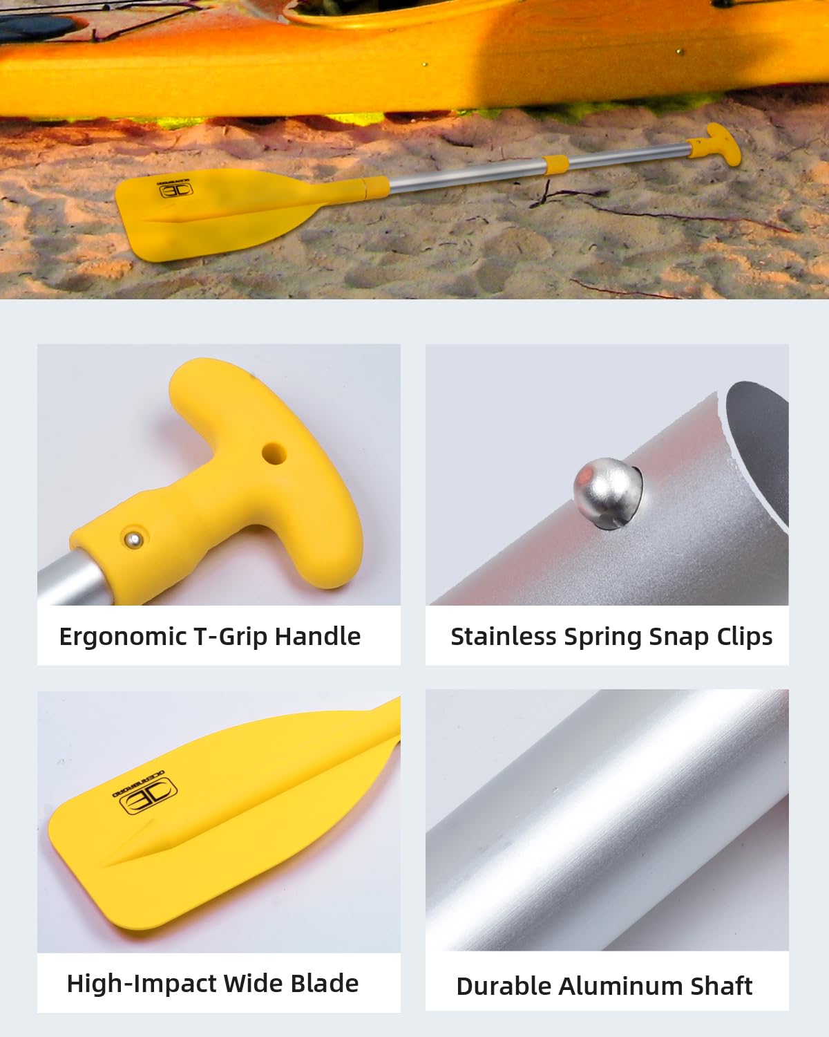 OCEANBROAD Telescoping Emergency Paddle 26''-54'' Collapsible Paddles Aluminium Shaft for Kayaking Boating Canoeing River Tubing, Yellow, 2 Paddles