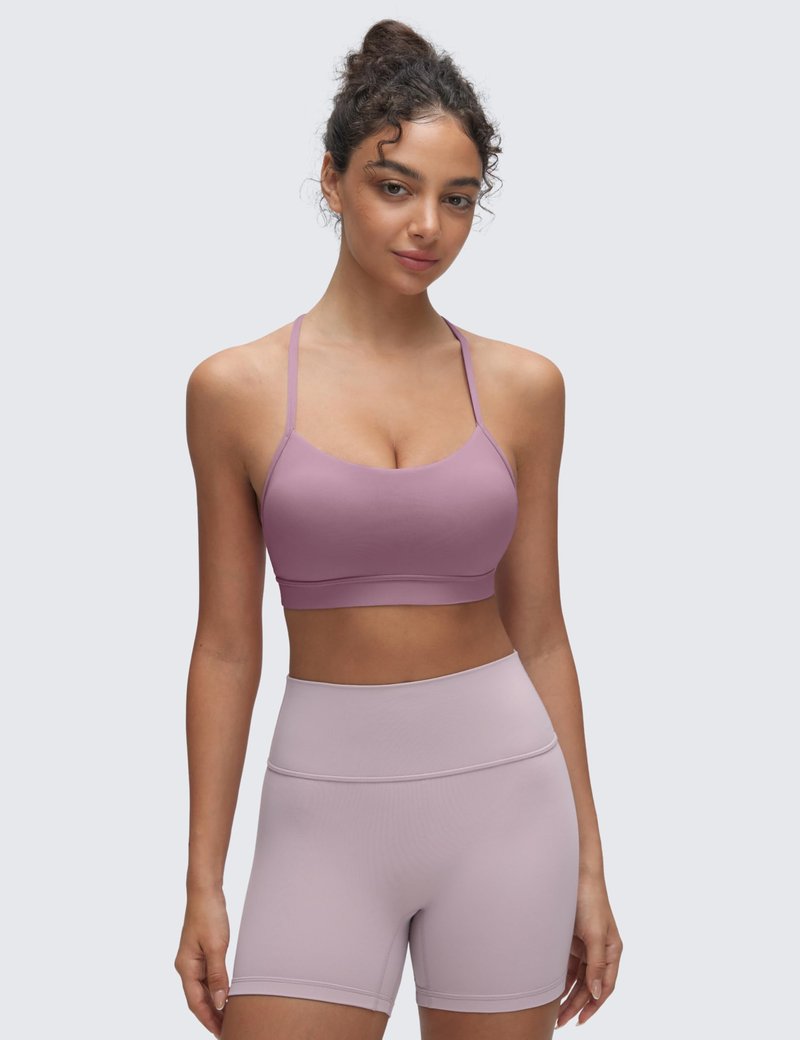 CRZ YOGA Butterluxe Y Back Sports Bras for Women - Padded Racerback Low Impact Spaghetti Thin Strap Workout Yoga Top Light Lavender X-Small