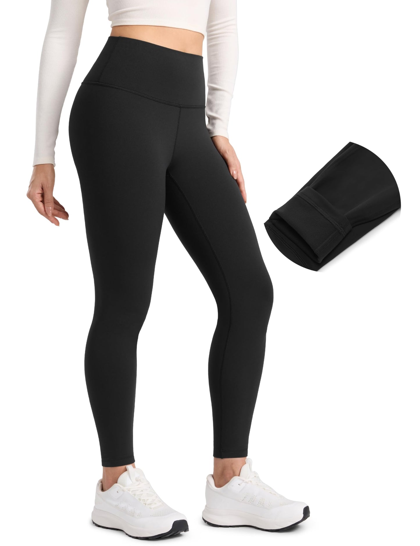 CRZ YOGA Matte Fleece Lined Leggings 28'' Black Medium