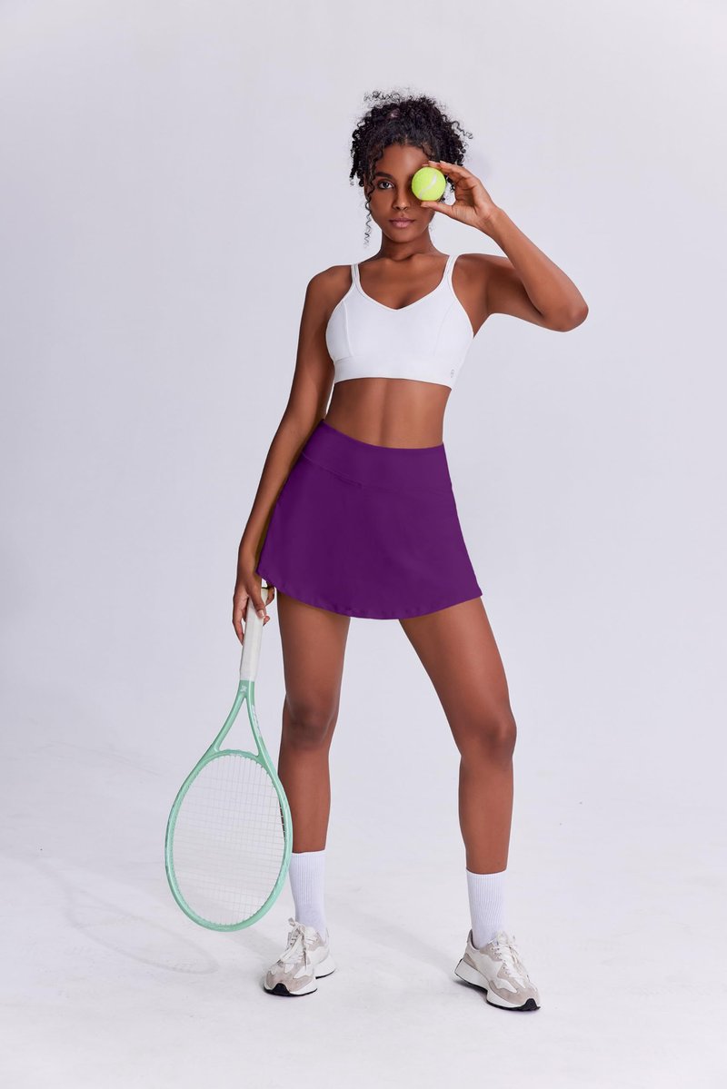 PINSPARK Tennis Skirt for Women Pleated Golf Skort Stretchy Athletic Skirts with Pocket Running Skorts,Purple XX-Large