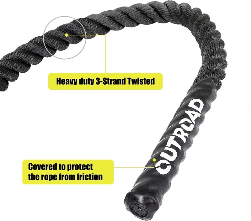 Heavy Battle Ropes - 1.5 Inch 30 Ft Polyester Workout Rope for CrossFit & Home Gym | Full Body Fitness Equipment, Black