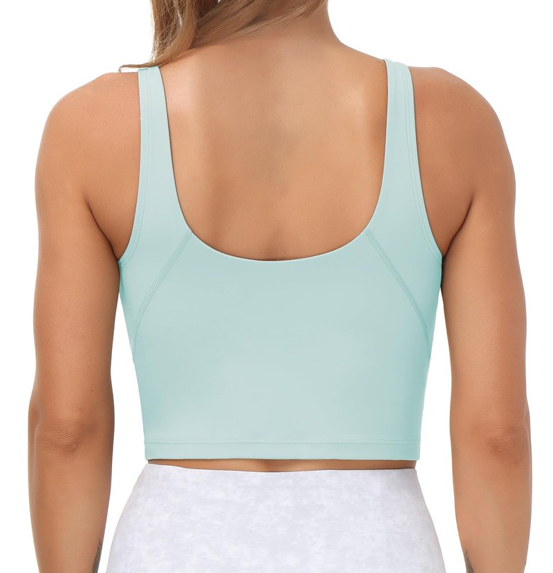 Women’s Longline Sports Bra Wirefree Padded Medium Support Yoga Bras Gym Running Workout Tank Tops Light Blue