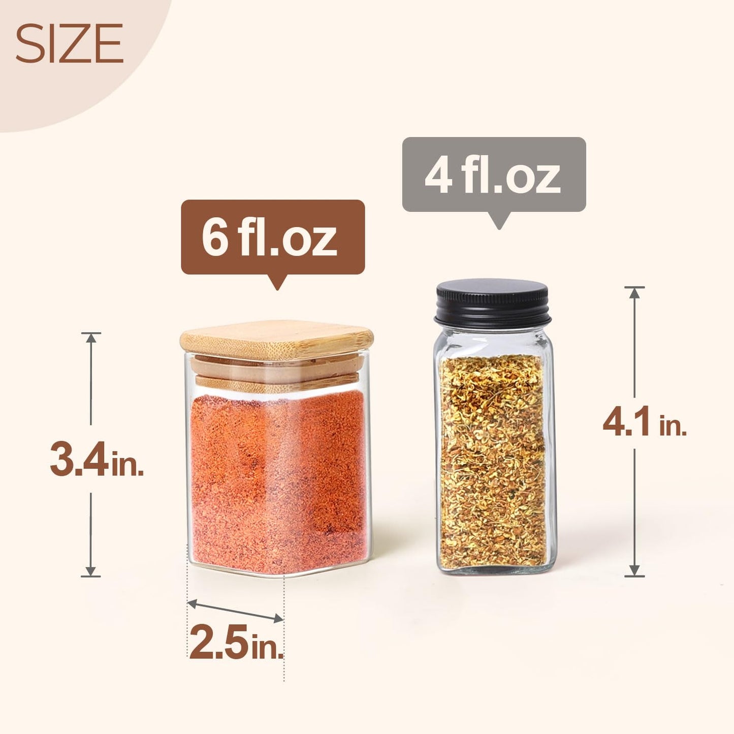ComSaf 16Pcs Glass Spice Jars with Bamboo Lid, 4oz Airtight Square Spice Containers with 275 Black Lables, Empty Seasoning Jars for Spice Salt Sugar
