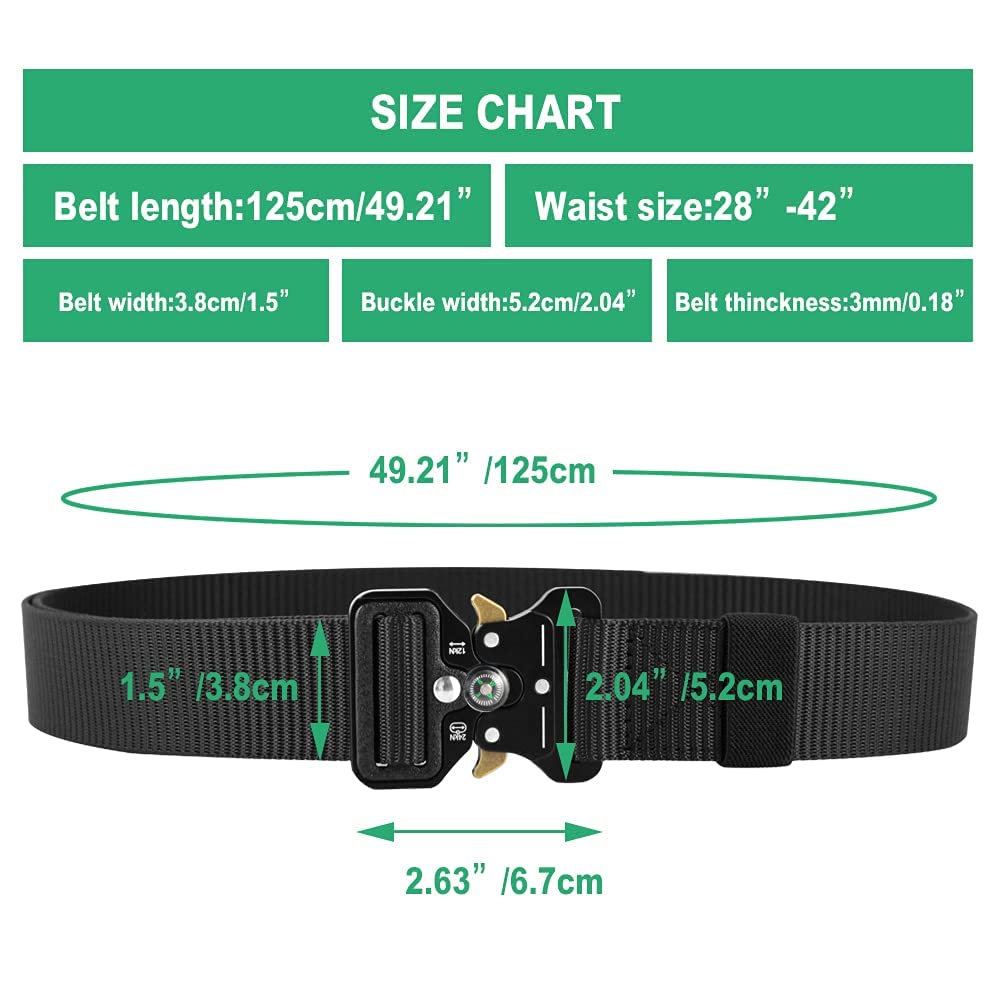 YOORAN Tactical Belts for Men 4 Pack, Compass Military Web Belt, Heavy-Duty Quick-Release Metal Buckle Riggers Belt for Men