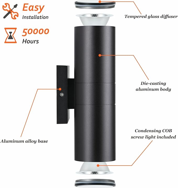 Outdoor Wall Lights 4Pack, Integrated LED Cylinder Up Down Lights, 12W 2700K Aluminum Exterior Wall Light, Outdoor Light Fixture for Porch Patio Door.(Matte Black)