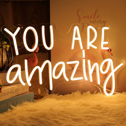 SYLHOME You Are Amazing LED Neon Light Sign 5V Girls Boys Bedroom Living Room Classroom Wall Decor Sign Hanging Smart Kid Birthday USB 16.9" X 10.6" Warm White