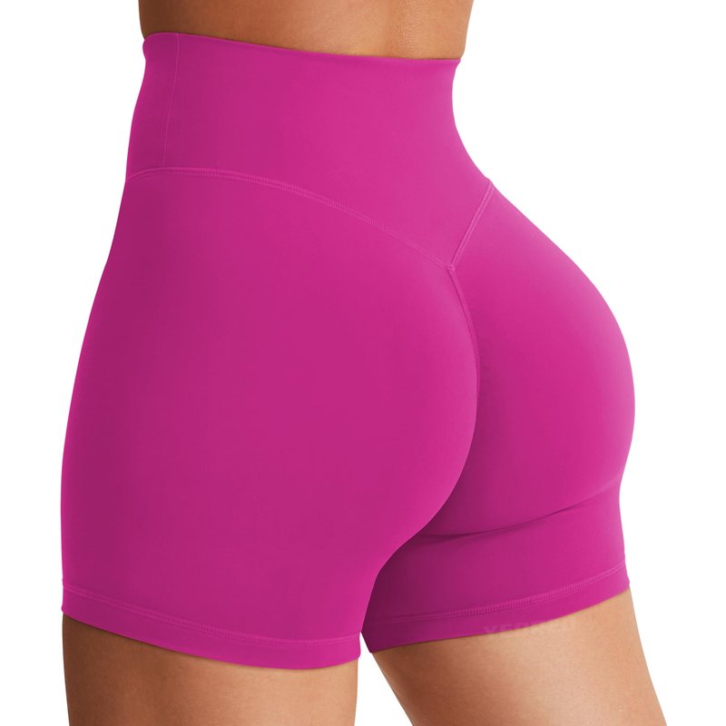 YEOREO Women's Biker Shorts 3.6" / 4.5" / 6" Workout Gym Shorts High Waist Tummy Control Hidden Scrunch Running Yoga Rose Violet