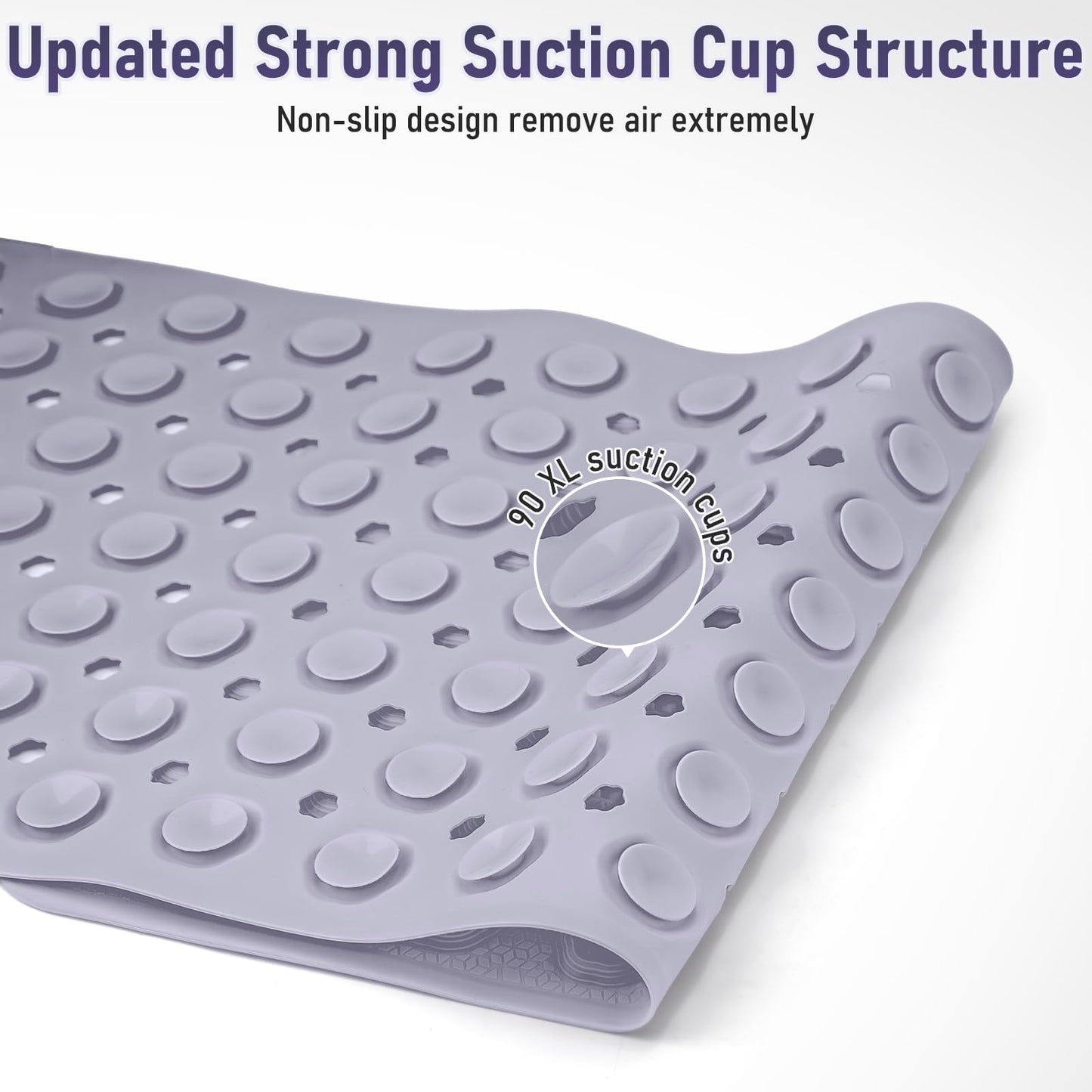 EaTubano Silicone Non-Slip Bath Mat for Tub & Shower, 35x16 Inch - Acupressure Grip, Quick-Dry with Suction Cups & Drain Holes, Safe for Kids & Elderly, Machine Washable (Purple)