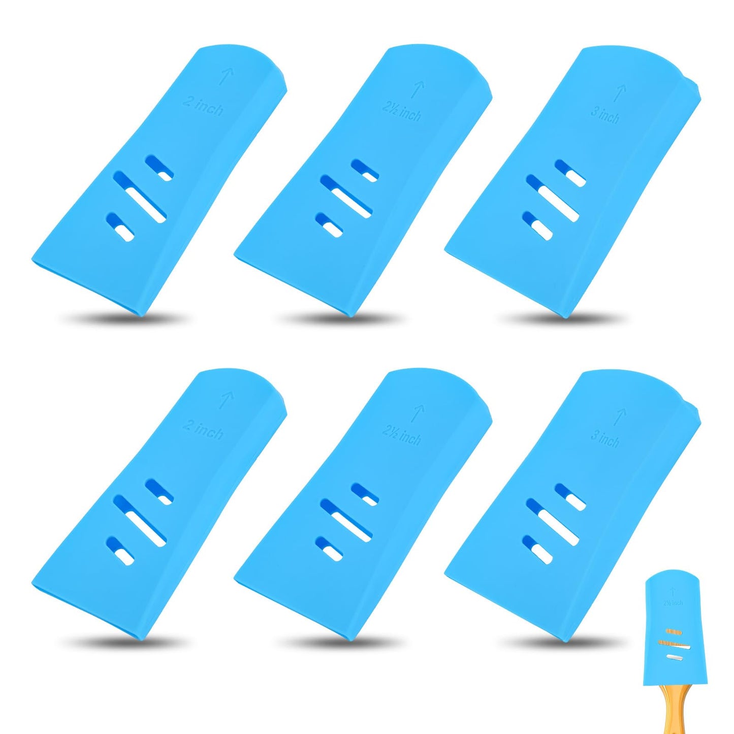 Fukaisu 6pcs Paint Brush Protector Covers, 3 Sizes Highly Flexible Silicone Paintbrush Saver Sleeves Case for Art Studio or Home Improvement Toolbox Container Storage & Organizer Keep Shape (Blue)