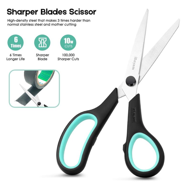 iBayam 3-Pack 8" Heavy Duty Scissors with Ultra Sharp Blades and Comfort Grip Handles - For Office, Home, School, Sewing, and Crafts