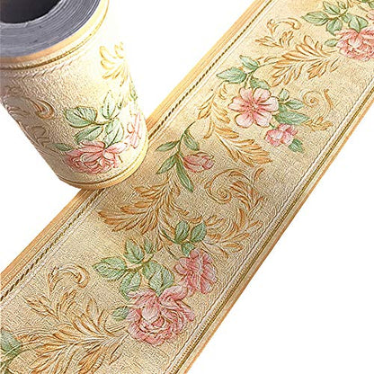 Simplemuji Orange Wallpaper Flowers Border Peel & Stick Wall Covering Kitchen Bathroom Bedroom Tiles Decor Sticker,4 Inch by 16.5 Feet