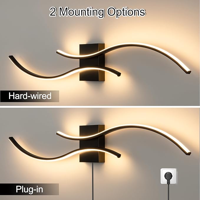 CANEOE Modern Led Wall Light, 39inch Black Indoor Led Wall Sconce Lighting, Bathroom Vanity Light Fixtures Over Mirror for Living Room Hallway Bedroom Bedside Wall Lamp (Warm White, 3000K)