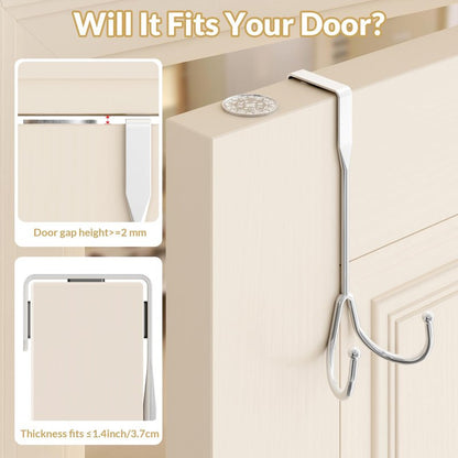2 Pack Over The Door Hooks, Over The Door Hanger Heavy Duty Metal Double Hook, Over The Door Towel Rack for Bathroom, Door Hanger Hook & Door Coat Hanger for Coats, Robes, Towels, Bags (Silver)